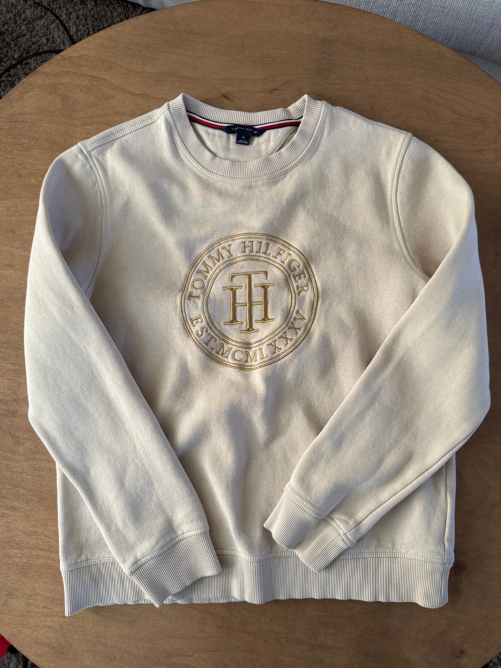 Tommy Hilfiger Men's Cream Embroidered Logo Crewneck Sweater